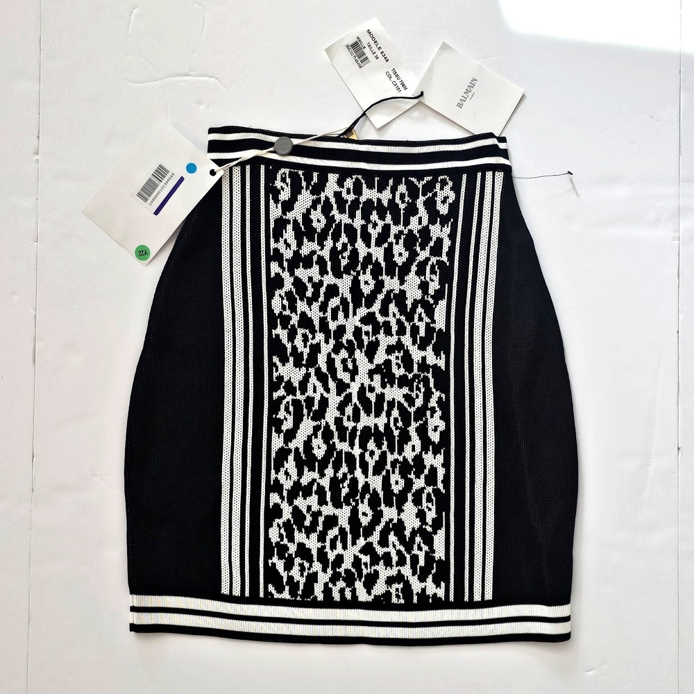 Balmain Jacquard Leopard Print Mini Skirt 36 EU/4‎ US Viscose Designer NWT Rare
